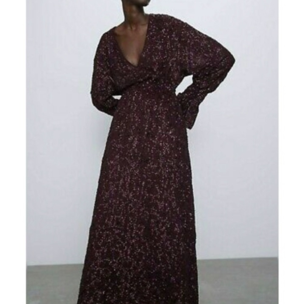 ZARA Limited Edition Eggplant Sequin Maxi Dress